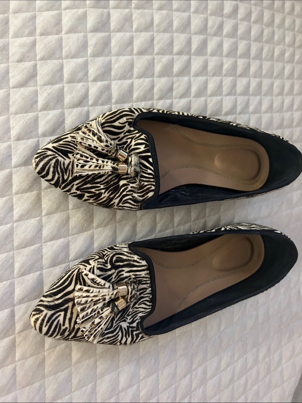 Hush Puppies Zebra-Print Pointed Tassel Flats in Black & White